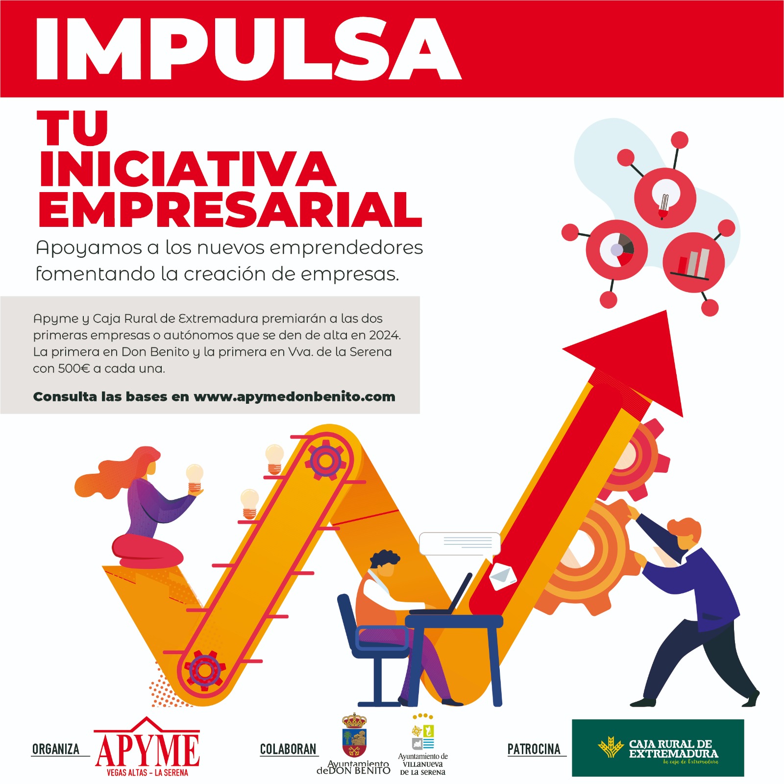 Abierto el plazo para participar en el programa “Impulsa Tu Iniciativa Empresarial” de APYME Vegas Altas La Serena y Caja Rural de Extremadura que premia a las primeras empresas que se den de alta en el 2024