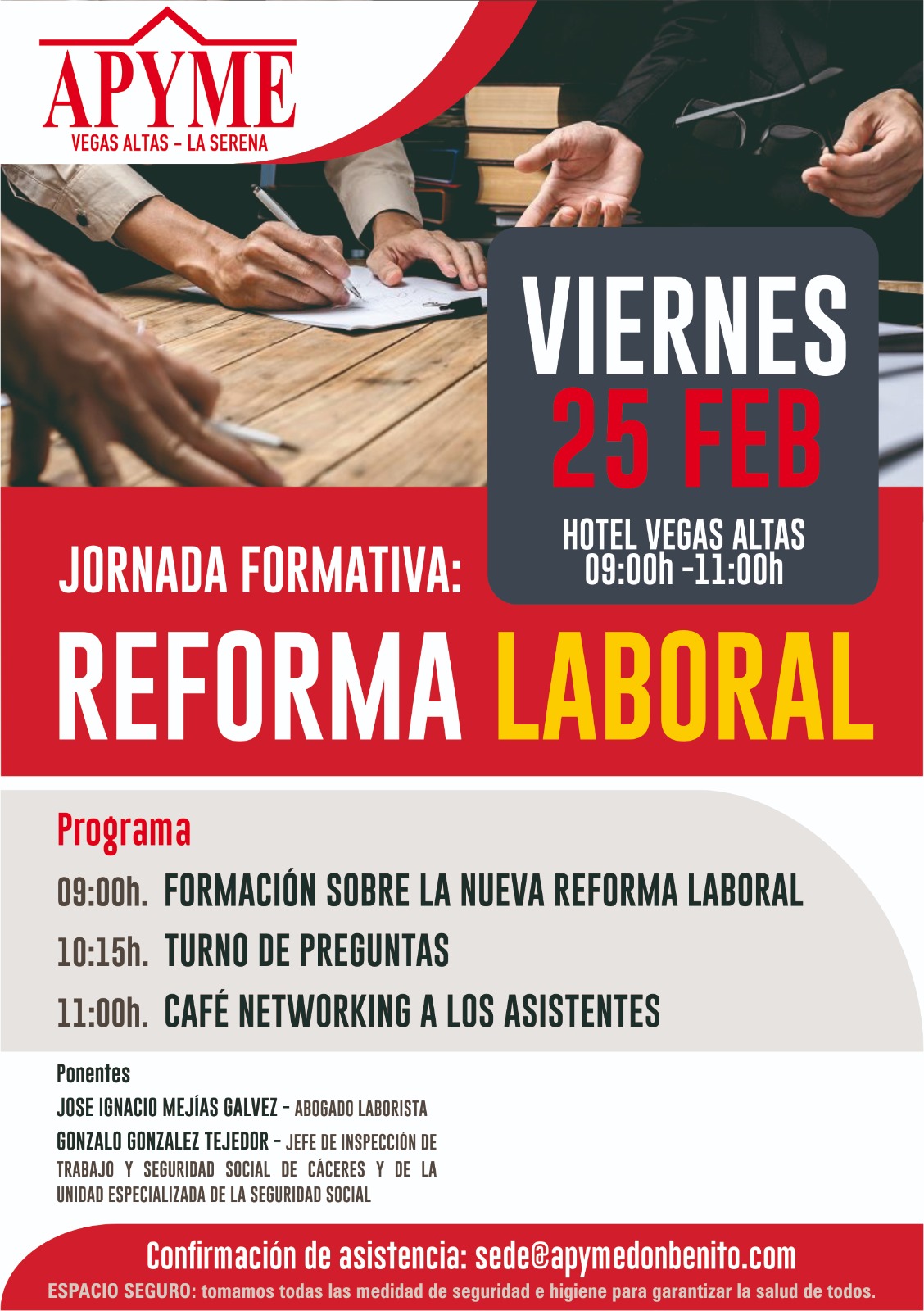 APYME Vegas Altas – La Serena organiza unas interesantes jornadas sobre la nueva Reforma Laboral, el próximo día 25 de febrero